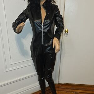 Black Faux Leather Jumpsuit